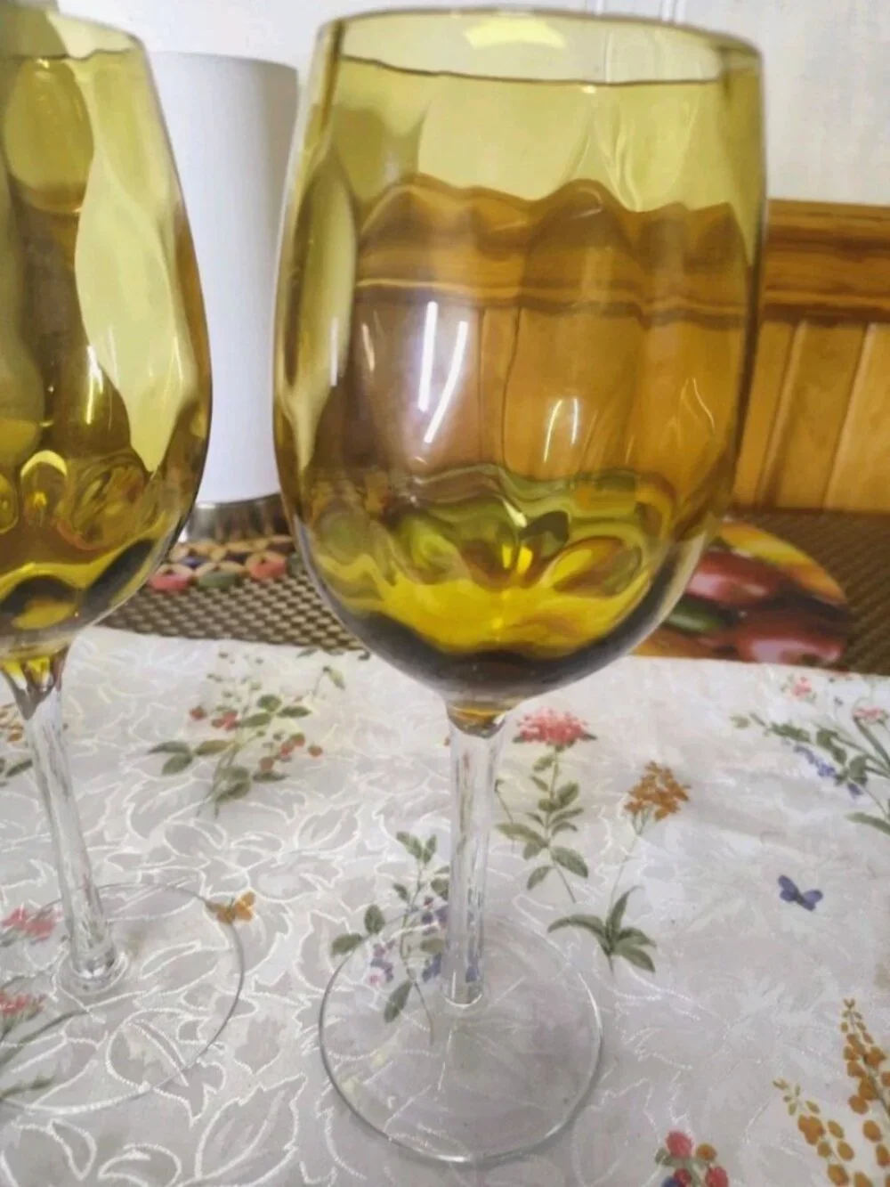 Lot of 3 Vintage Amber Wine Glass Century Modern Italian Empoli Pieces 
